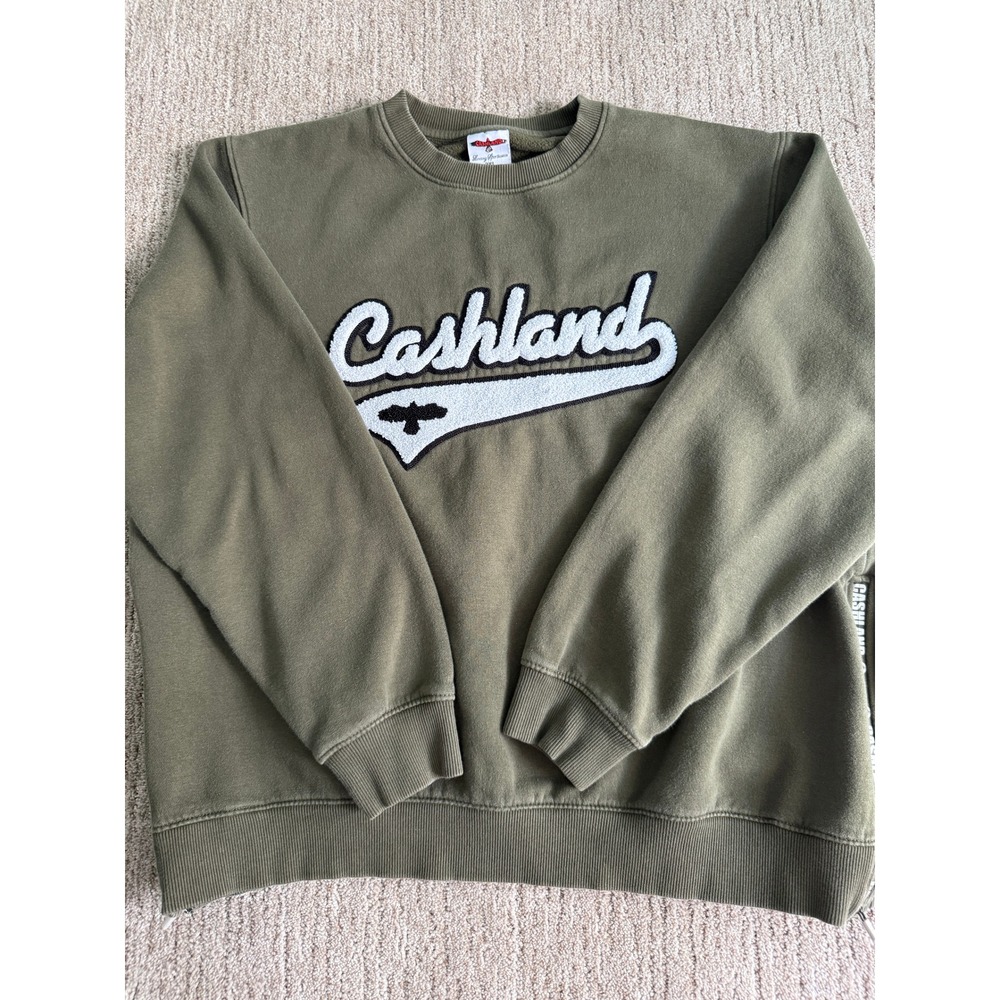 Cashland Luxury Sportswear Olive Green Chenille Logo Side Zip Sweatshirt 2XL